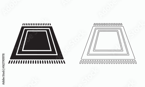 Simple Black and White Illustration of Two Prayer Rugs
