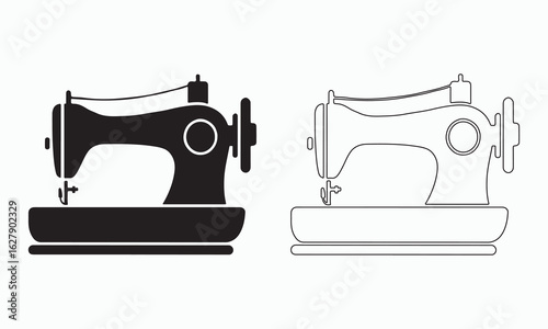 Vintage Sewing Machine Icon Set in Black and White

