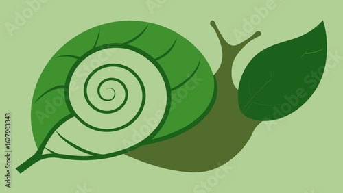 Green Snail Shell Camouflaged in Leaf Veins Abstract Illustration