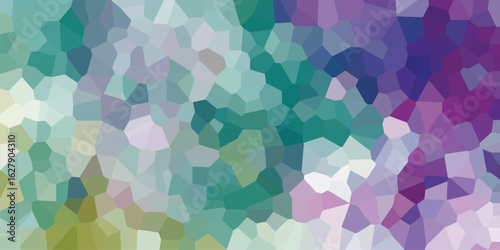 Abstract geometric mosaic of pastel colors and crystal-like shapes seamlessly blended creating a visually appealing background design.