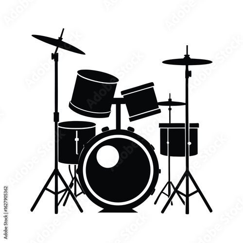 Silhouette of a drum set on white background Vector illustration