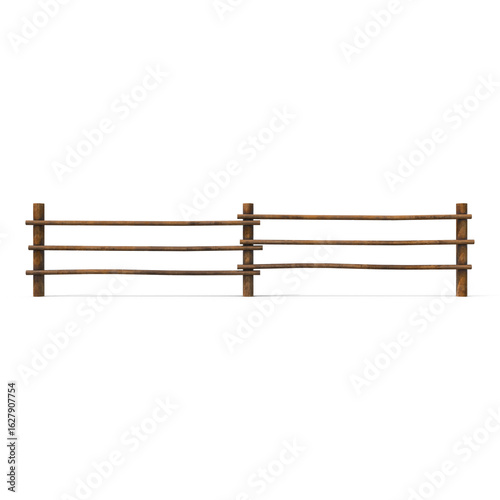 Rustic Wooden Fence Section Isolated on Transparent Background
