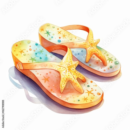 Bright and Colorful Flip Flops with Starfish Design for Summer Fun