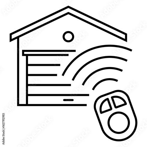 Icono puerta de garaje de casa con control remoto con líneas 