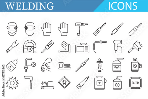 Collection of modern welding and safety icons for professional use.