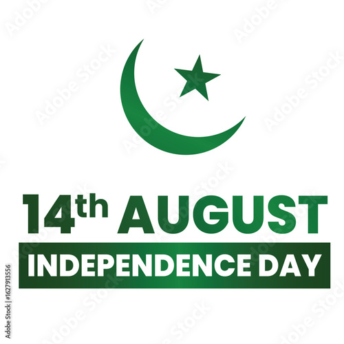 14th August Pakistan Independence Day Typography Poster with Crescent and Star