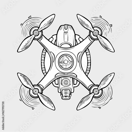 Drone Illustration: A Detailed Line Art Depiction of an Unmanned Aerial Vehicle