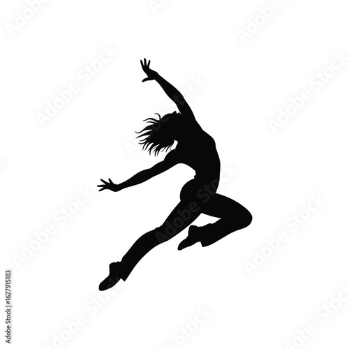 Silhouette of a female dancer leaping gracefully in mid air