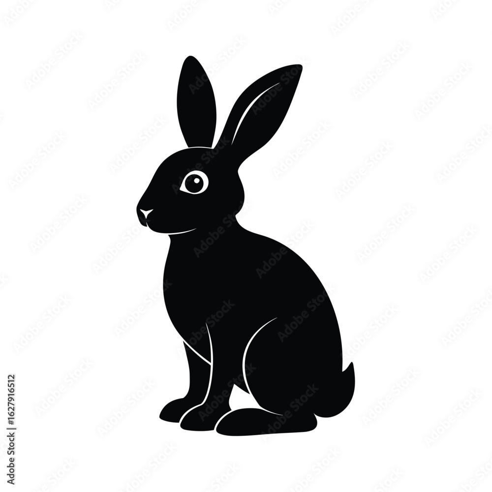 Obraz premium Silhouette of a rabbit sitting on white background Vector illustration