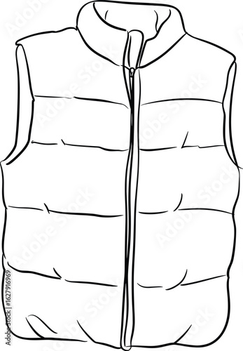 CAD Drawing Flat Vector Illustration, Stylish Puffer Vest Design, Comfortable Winter Outerwear, Layering Piece, Fashionable, Warm, Functional, Outdoor Clothing