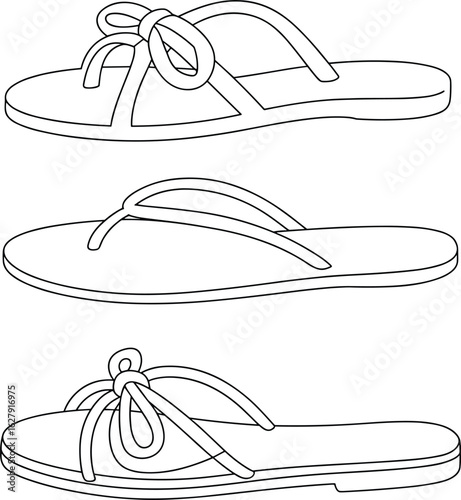 CAD Drawing Flat Vector Illustration, Stylish and Comfortable Sandal Designs, Summer Footwear, Casual Wear, Minimalist Line Art, Fashion Clipart