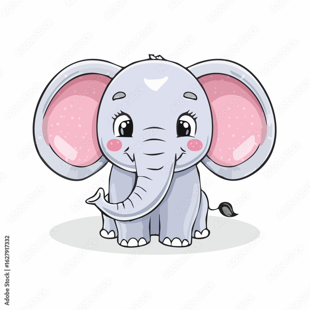 Fototapeta premium Charming Cartoon Elephant Character with Big Ears and Sweet Expression Illustration