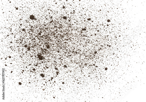 A scattered collection of dirt and soil particles on a clean transparent background, creating an abstract texture