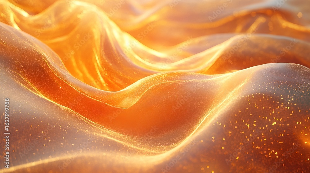 Obraz premium Abstract Flowing Orange Texture with Sparkles Glowing Surface Background