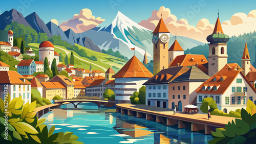 very beautiful Old town of Lucerne in summer, Switzerland