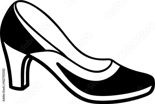 High-heeled shoe, women's fashion footwear, black pump, elegant heel isolated on Transparent Background