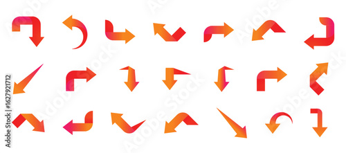 Set of red arrow icons, pointing up, down, left and right icon