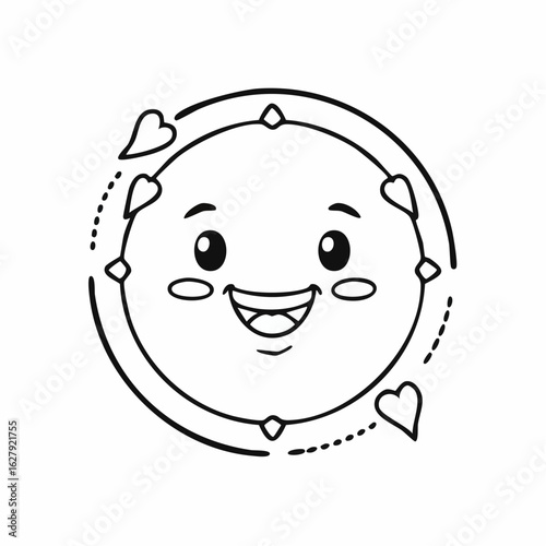 Cute smiling cartoon face with hearts around it, a delightful whimsical illustration for kids