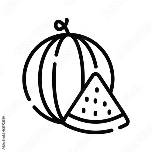 Trendy outline icon of round watermelon whole fruit