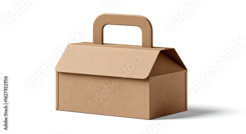Light brown cardboard box with a gable top and handle
