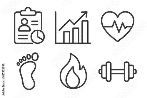 Health and fitness icons: exercise, nutrition, and wellness symbols