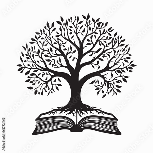 1.cdrTree with Roots and Books Symbolizing Knowledge and Education Vector Logo Design