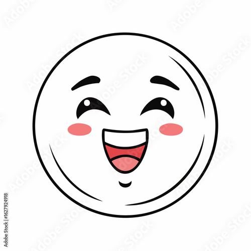 Charming Cartoon Smile Face with Rosy Cheeks and Expressive Eyes and a simple line art