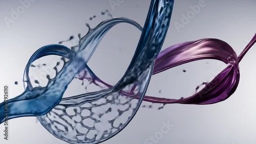 Abstract Liquid Splash with Blue and Purple Colors Against White Background