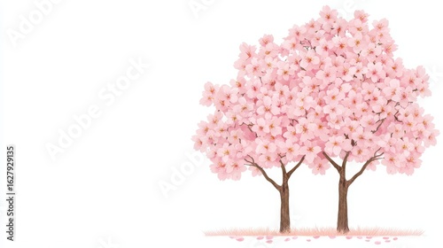 Beautiful Blooming Cherry Trees with Pink Flowers in Spring