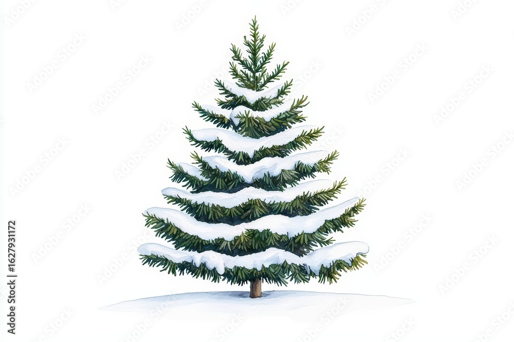 Fototapeta premium Snow-Covered Evergreen Tree Against a White Background