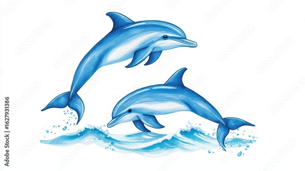 Obraz premium Playful Dolphins Swimming Together in Vibrant Ocean Scene