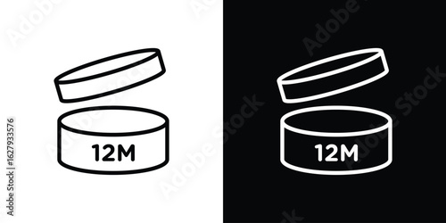 Period after opening 12m icon graphic, editable stroke. Suitable for website design, logo, app, template, and ui ux.