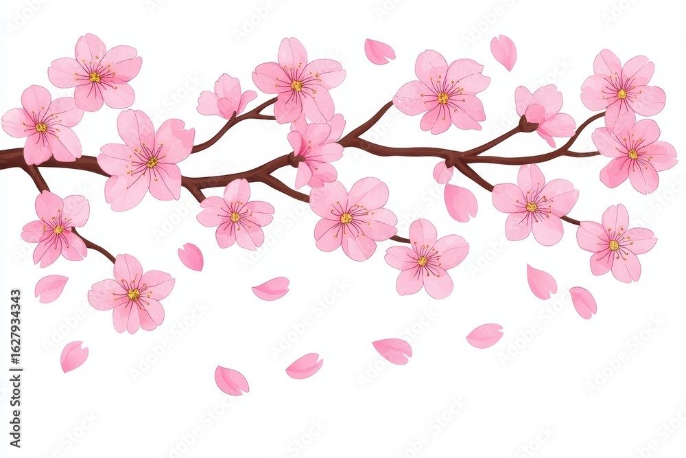Fototapeta premium Beautiful Cherry Blossom Branch with Pink Flowers and Petals