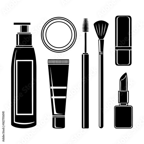 Black And White Icons Of Makeup And Cosmetics Products Keywords: makeup, cosmetics, beauty, fashion