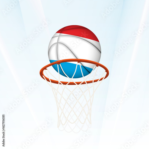 Luxembourg Flag Basketball Scoring Through Hoop.