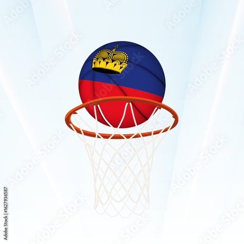 Liechtenstein Flag Basketball Scoring Through Hoop.