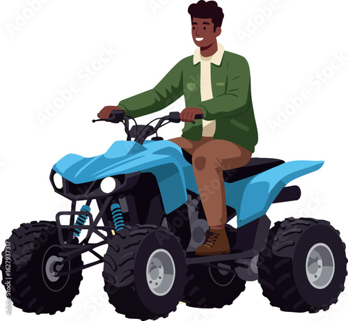 Man riding blue all terrain vehicle quad bike outdoors active leisure transport 