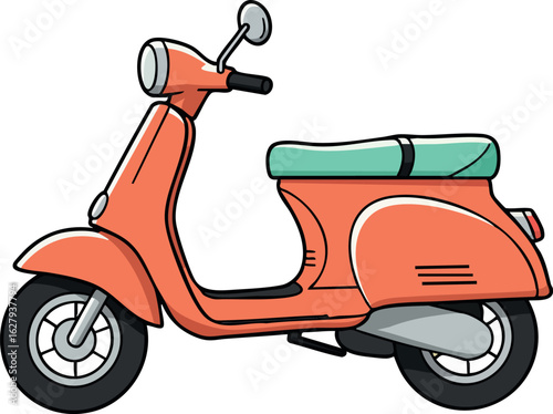 Retro Orange Scooter with Green Seat Vector Illustration for Urban Transport and Leisure 