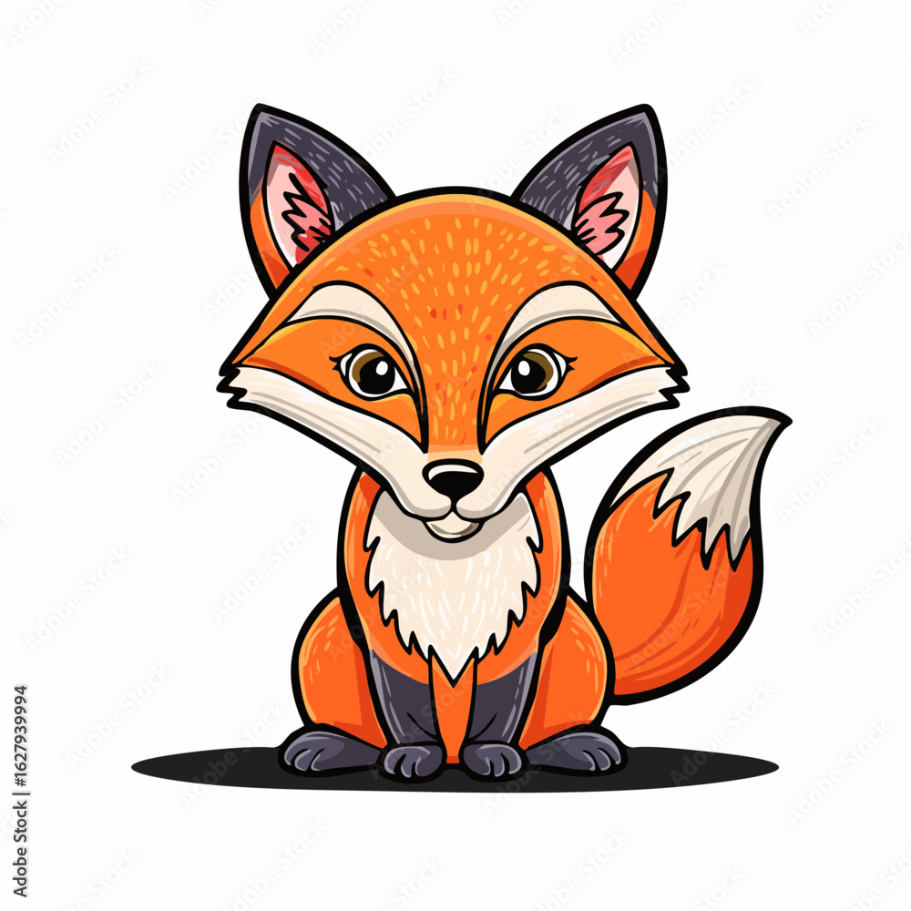 Obraz premium Charming Fox Illustration with Playful Expression, Whimsical Design and Bold Outlines