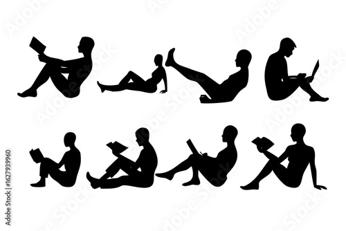 Elegant silhouettes of people in various yoga poses, perfect for your fitness and wellness designs