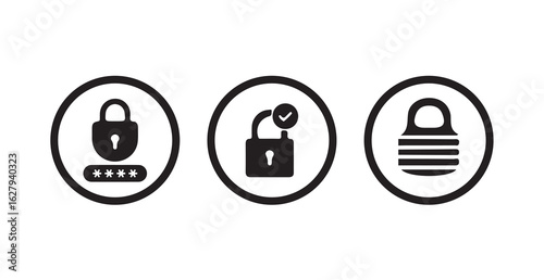 Lock icon set. locked and unlocked symbols, modern open and closed padlock, Privacy symbol vector  illustration eps 10.
