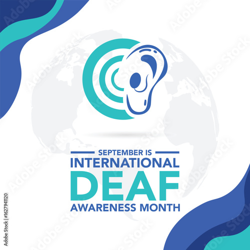 deaf awareness month is observed every year in September. Holiday concept. Template for background, banner, card, poster, placard, design template with unique shapes with standard color.