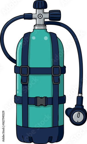 Scuba Diving Air Tank Equipment with Pressure Gauge for Underwater Exploration Vector 