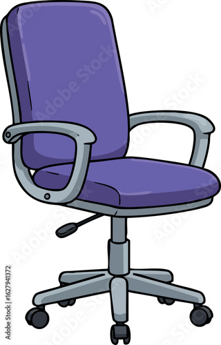 Office chair with purple cushioning and gray armrests on wheels vector illustration 