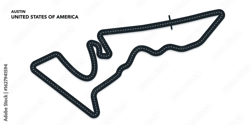 Fototapeta premium F1 Austin Grand Prix USA America Circuit Vector for moto GP & autosport, Wavy road course with curves and speed path. Top view of race track. vector illustration isolated transparent background. 