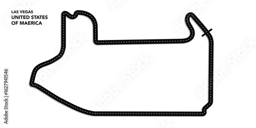 F1 las Vegas Grand Prix America USA Circuit Vector for moto GP & autosport, Wavy road course with curves and speed path. Top view of race track. vector illustration isolated transparent background.	