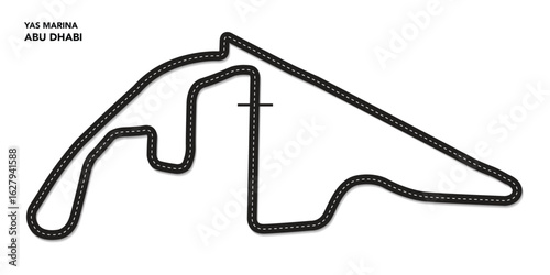 F1 Yas Marina Grand Prix Abu Dhabi UAE Circuit Vector for moto GP & autosport, Wavy road course with curves and speed path. Top view of race track. vector illustration isolated transparent background	