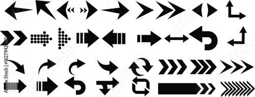 Arrow icon set isolated on white background.Black arow icon set vector silhouette design isolated on white background.Illustration vector graphic a set of arrow icons.arow set icon vector design