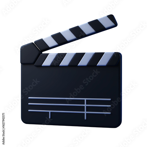 A black and white clapperboard with stripes against studio shot on transparent background