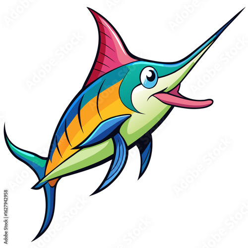 Colorful cartoon marlin fish isolated on white background